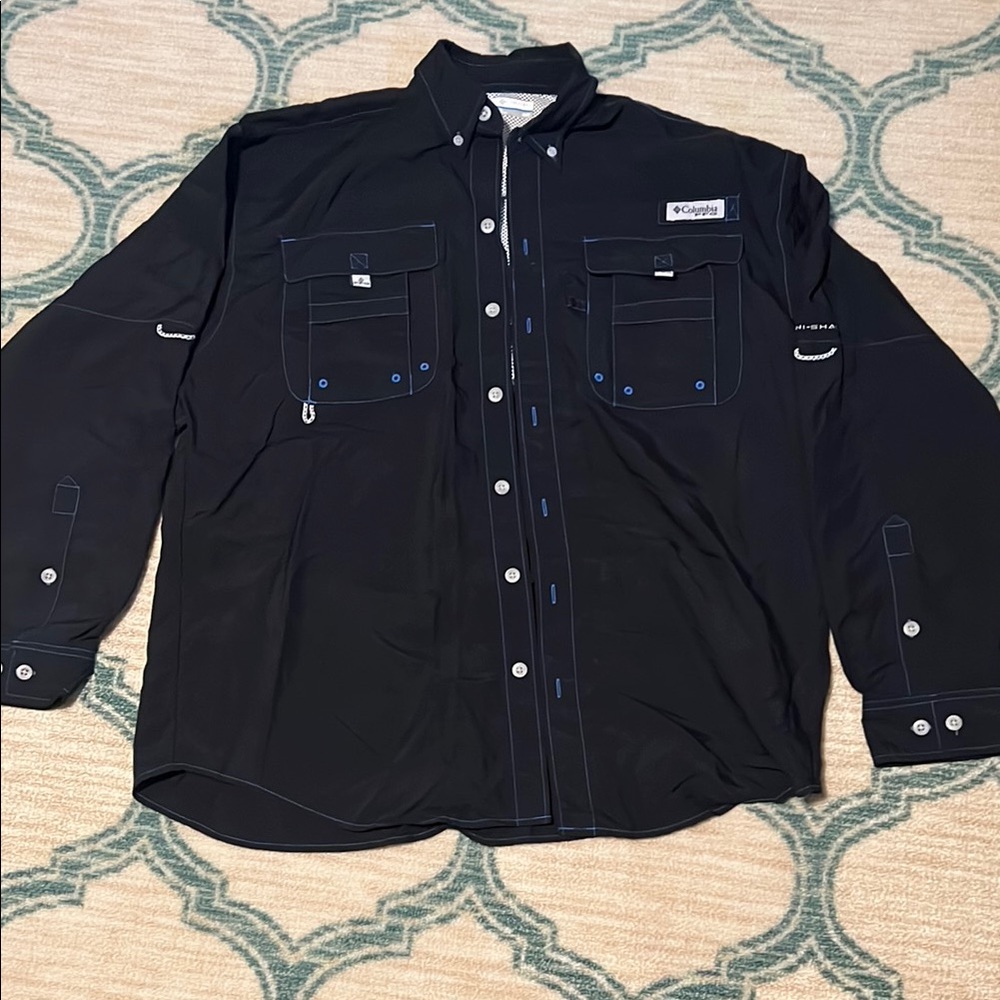 Columbia Black Button-Up Shirt with Blue Accents